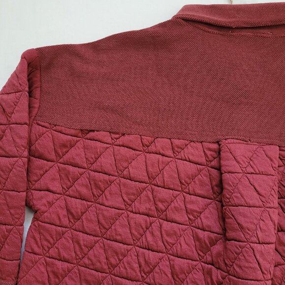 Oversized Quilted Shacket Jacket Button Up Maroon Burgundy Womens Size Small - Picture 8 of 9